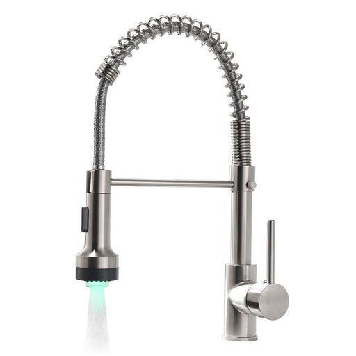 Single Handle Pull Down Sprayer Kitchen Faucet with 360° Rotation and LED Lights in Brushed Nickel - ParrotUncle