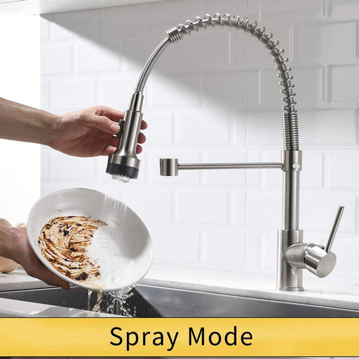 Single Handle Pull Down Sprayer Kitchen Faucet with 360° Rotation and LED Lights in Brushed Nickel - ParrotUncle