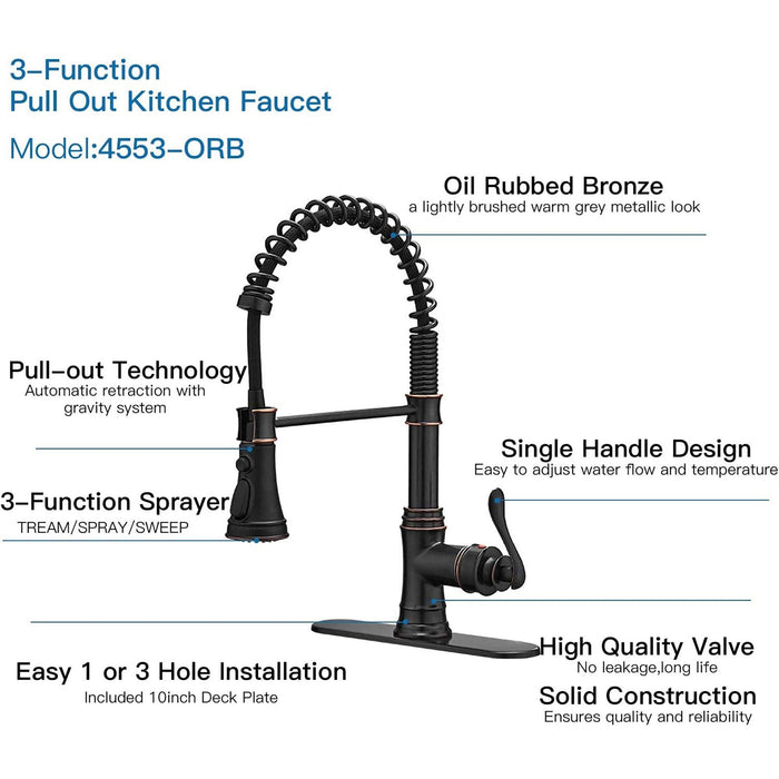 Single Handle Pull Out Kitchen Faucet with Deck Plate - ParrotUncle