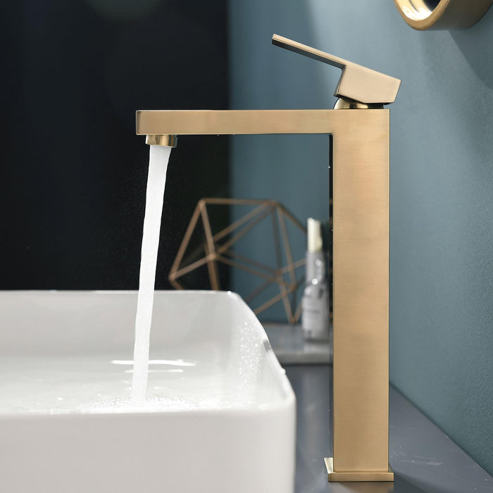 Single-Handle Single-Hole Bathroom Faucet in Brushed Gold - ParrotUncle
