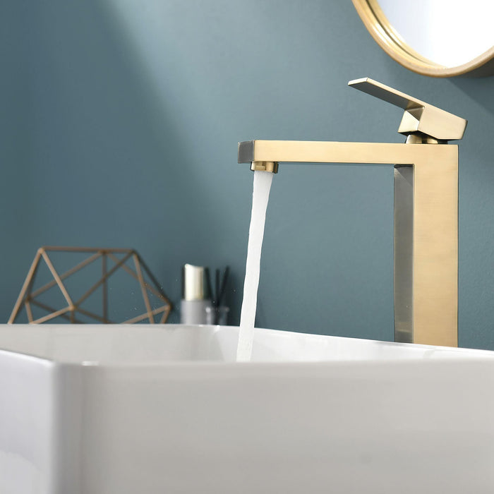 Single-Handle Single-Hole Bathroom Faucet in Brushed Gold - ParrotUncle