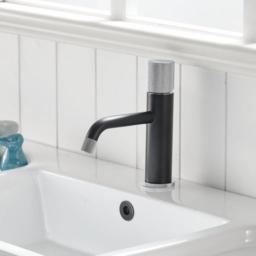Single-Handle Single Hole Bathroom Faucet in Matte Black and Chrome - ParrotUncle
