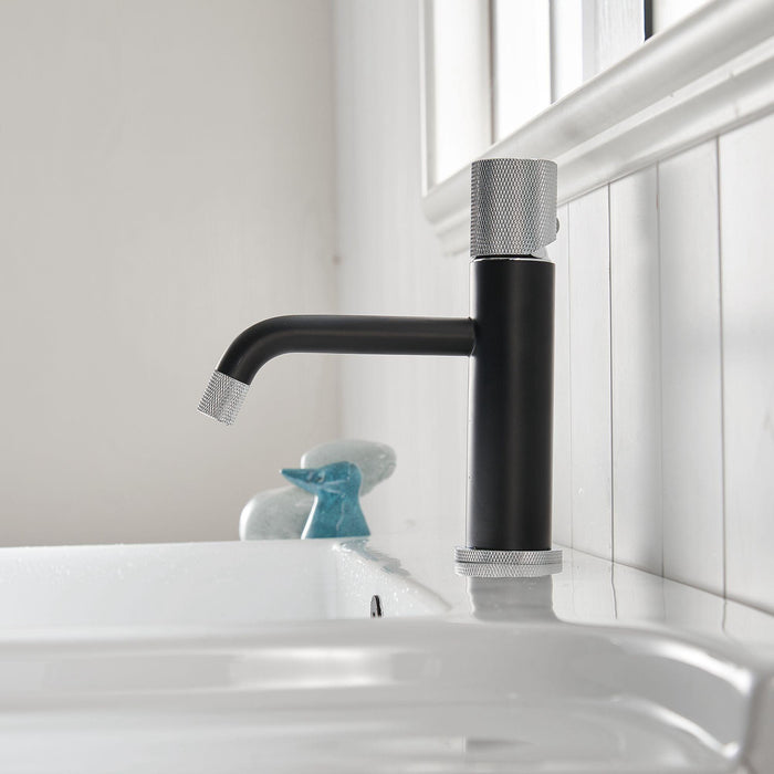 Single-Handle Single Hole Bathroom Faucet in Matte Black and Chrome - ParrotUncle
