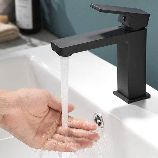Single Handle Single Hole Bathroom Faucet Modern Deck Mount Brass Bathroom Sink Faucets in Matte Black - ParrotUncle