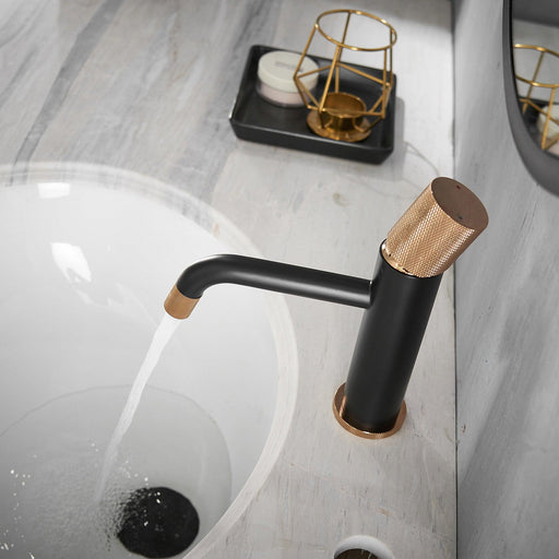 Single Handle Single-Hole Bathroom Sink Faucet in Matte Black Rose Gold - ParrotUncle