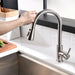 Single Handle Touch on Kitchen Faucet With Pull Down Sprayer One Hole Stainless Steel Gooseneck Tap in Brush Nickel - ParrotUncle