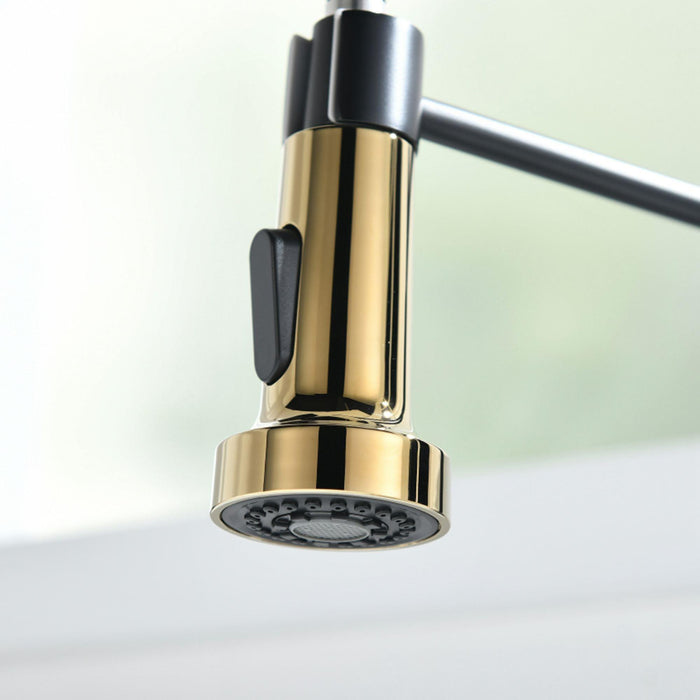 Single-Handle Touchless Sensor Gooseneck Pull-Down Sprayer Kitchen Faucet in Matte Black and Brushed Gold - ParrotUncle