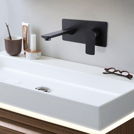 Single Handle Wall Mounted Bathroom Faucet in Matte Black - ParrotUncle