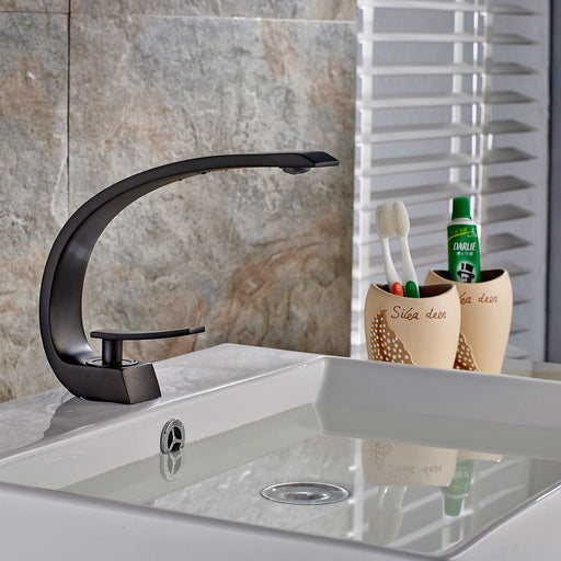 Single Hole Single Handle Deck Mounted Bathroom Faucet in Black - ParrotUncle