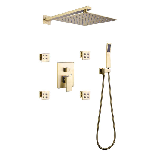 Square Double Handle with Side Spray Three Functions Concealed Bathroom Shower Set with Balance Valve - ParrotUncle