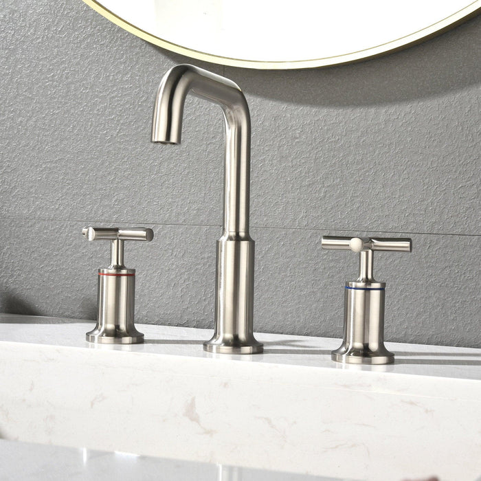 Three-Hole Cross Handle Copper Bathroom Sink Faucet - ParrotUncle
