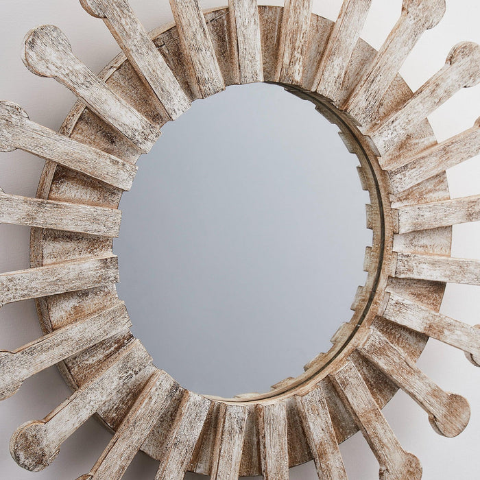 Traditional Round Wood Mirror Antiqued Casual Wall Decoration - ParrotUncle