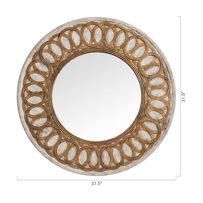 Traditional Round Wood Mirror Antiqued Classic Wall Decoration - ParrotUncle