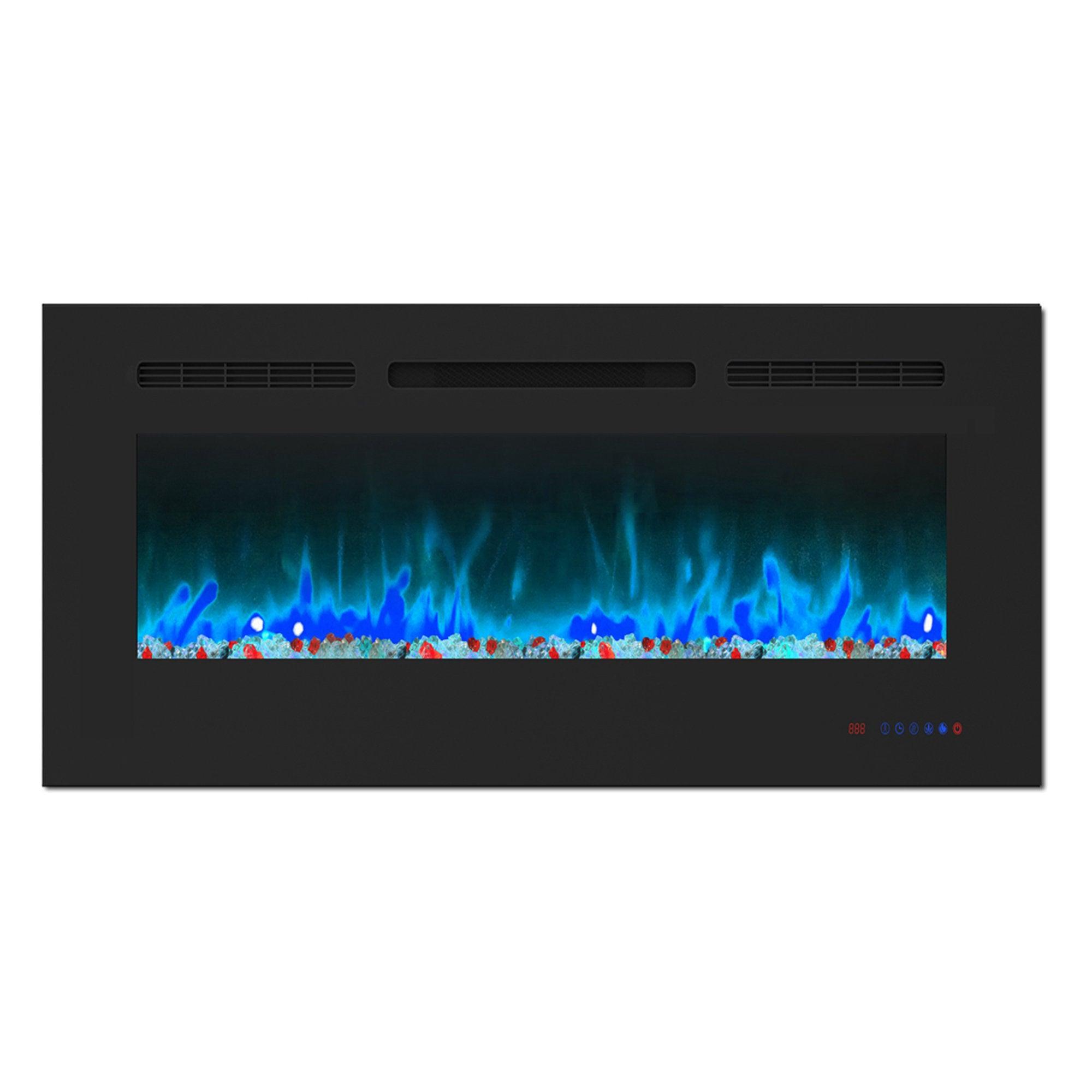 Wall Electric Fireplace with Remote Control and Touch Screen in 13 Flame Colors and Base Lights - ParrotUncle