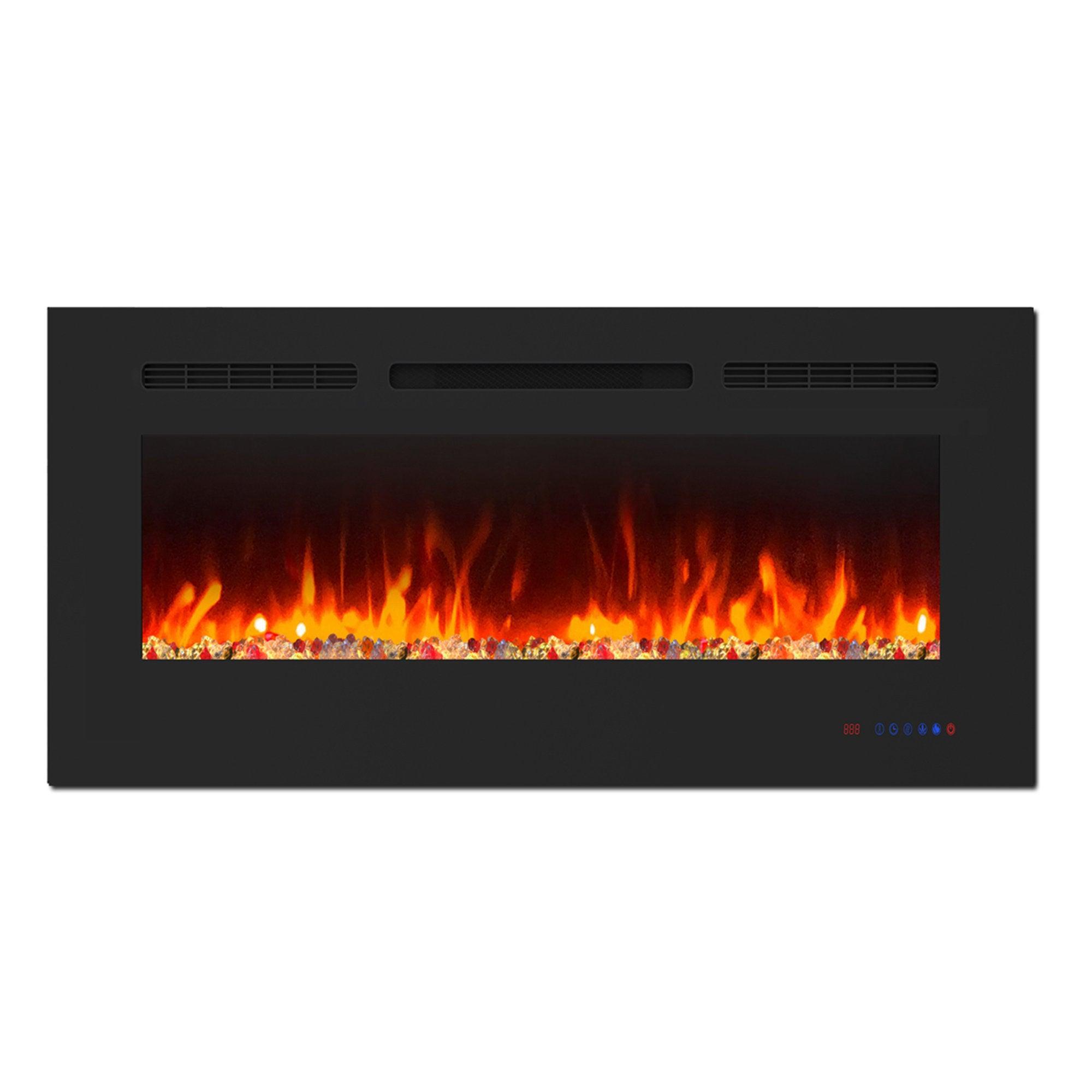 Wall Electric Fireplace with Remote Control and Touch Screen in 13 Flame Colors and Base Lights - ParrotUncle