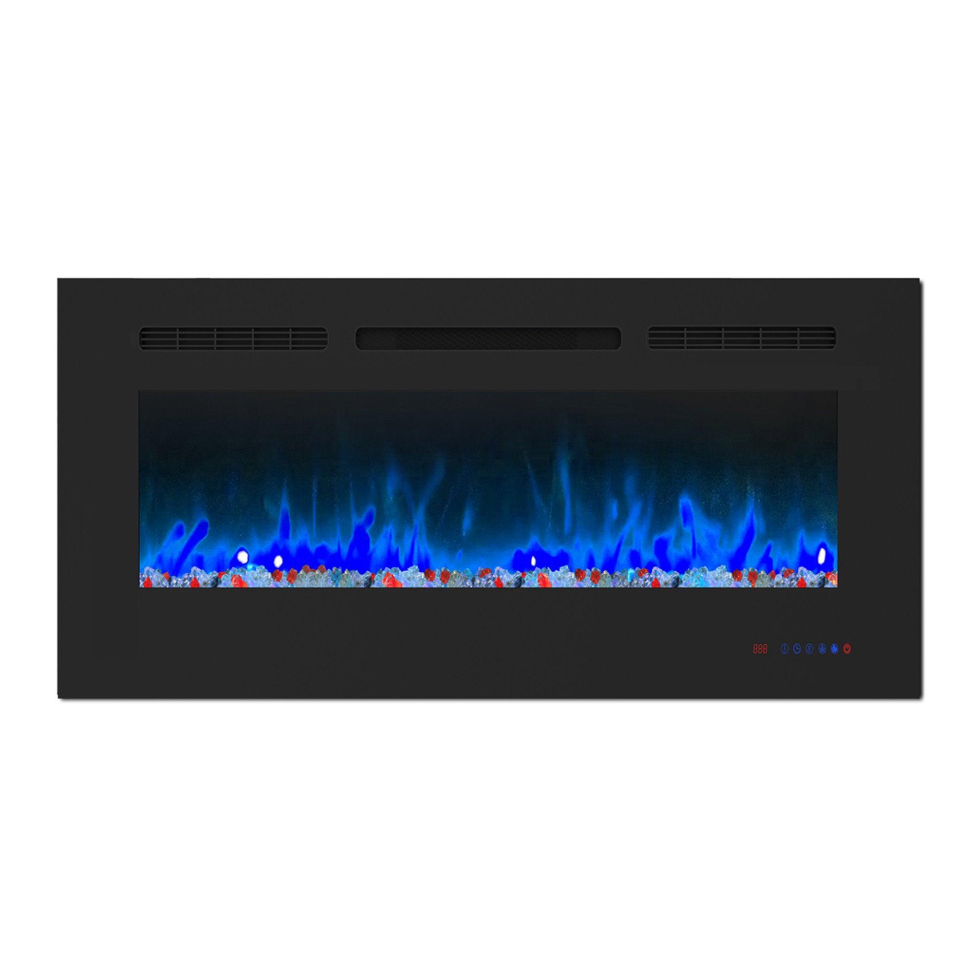 Wall Electric Fireplace with Remote Control and Touch Screen in 13 Flame Colors and Base Lights - ParrotUncle