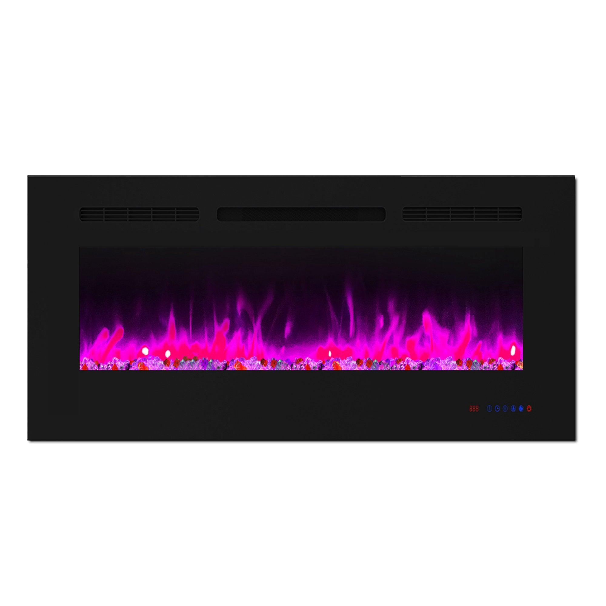Wall Electric Fireplace with Remote Control and Touch Screen in 13 Flame Colors and Base Lights - ParrotUncle
