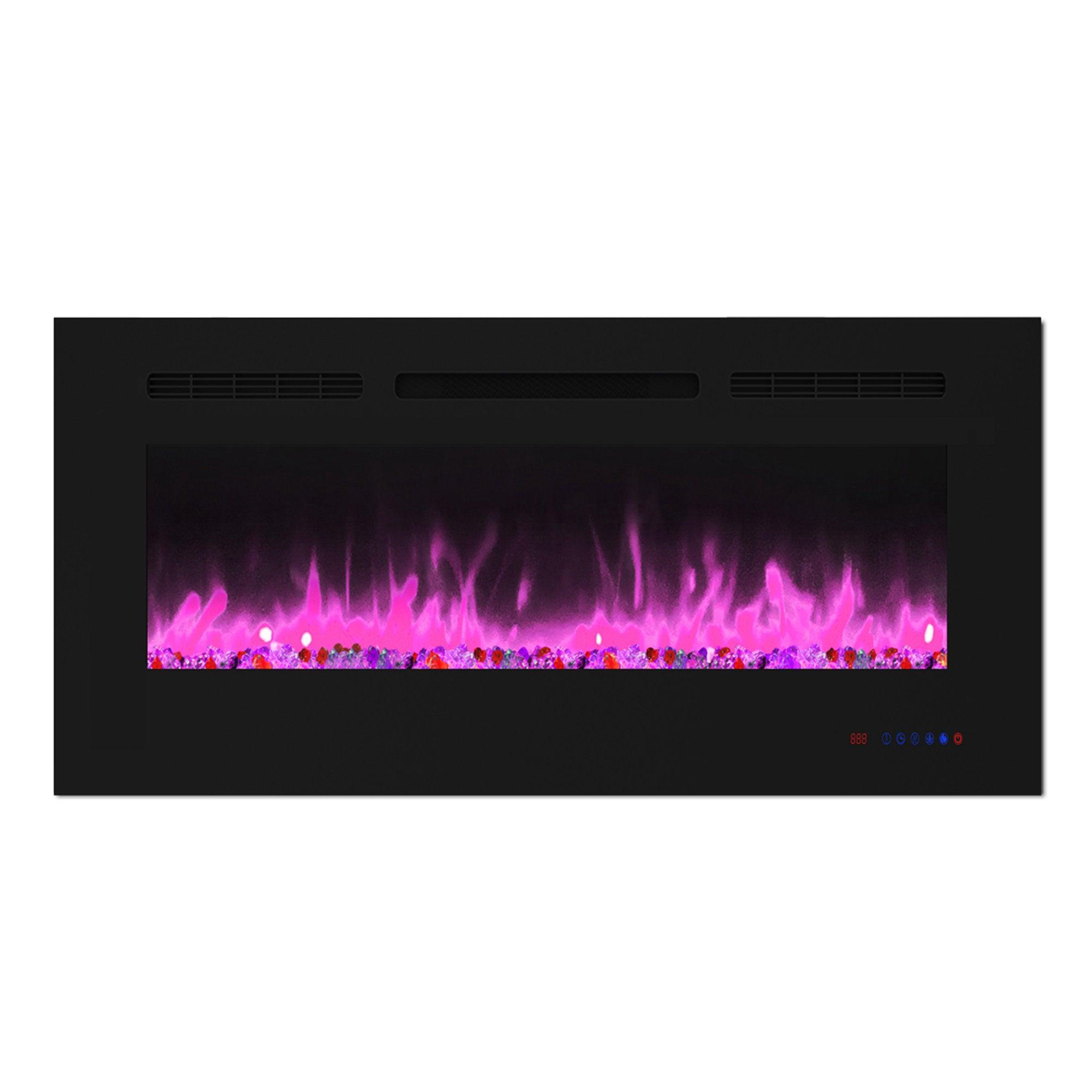 Wall Electric Fireplace with Remote Control and Touch Screen in 13 Flame Colors and Base Lights - ParrotUncle