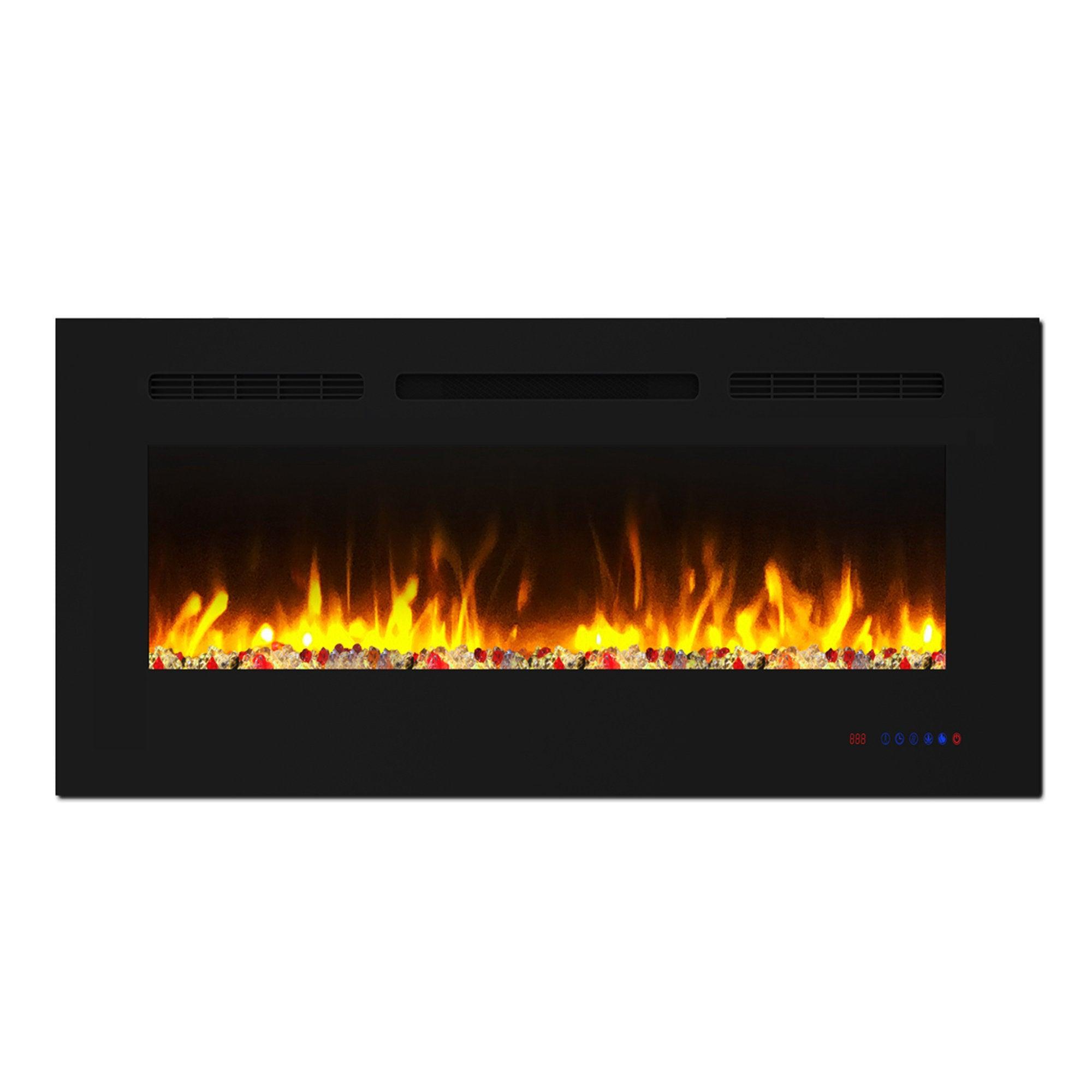 Wall Electric Fireplace with Remote Control and Touch Screen in 13 Flame Colors and Base Lights - ParrotUncle