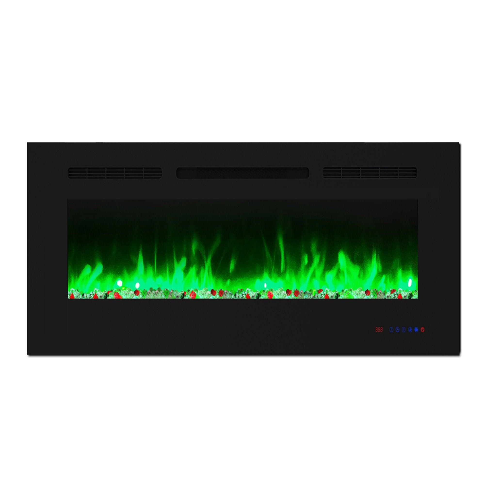 Wall Electric Fireplace with Remote Control and Touch Screen in 13 Flame Colors and Base Lights - ParrotUncle