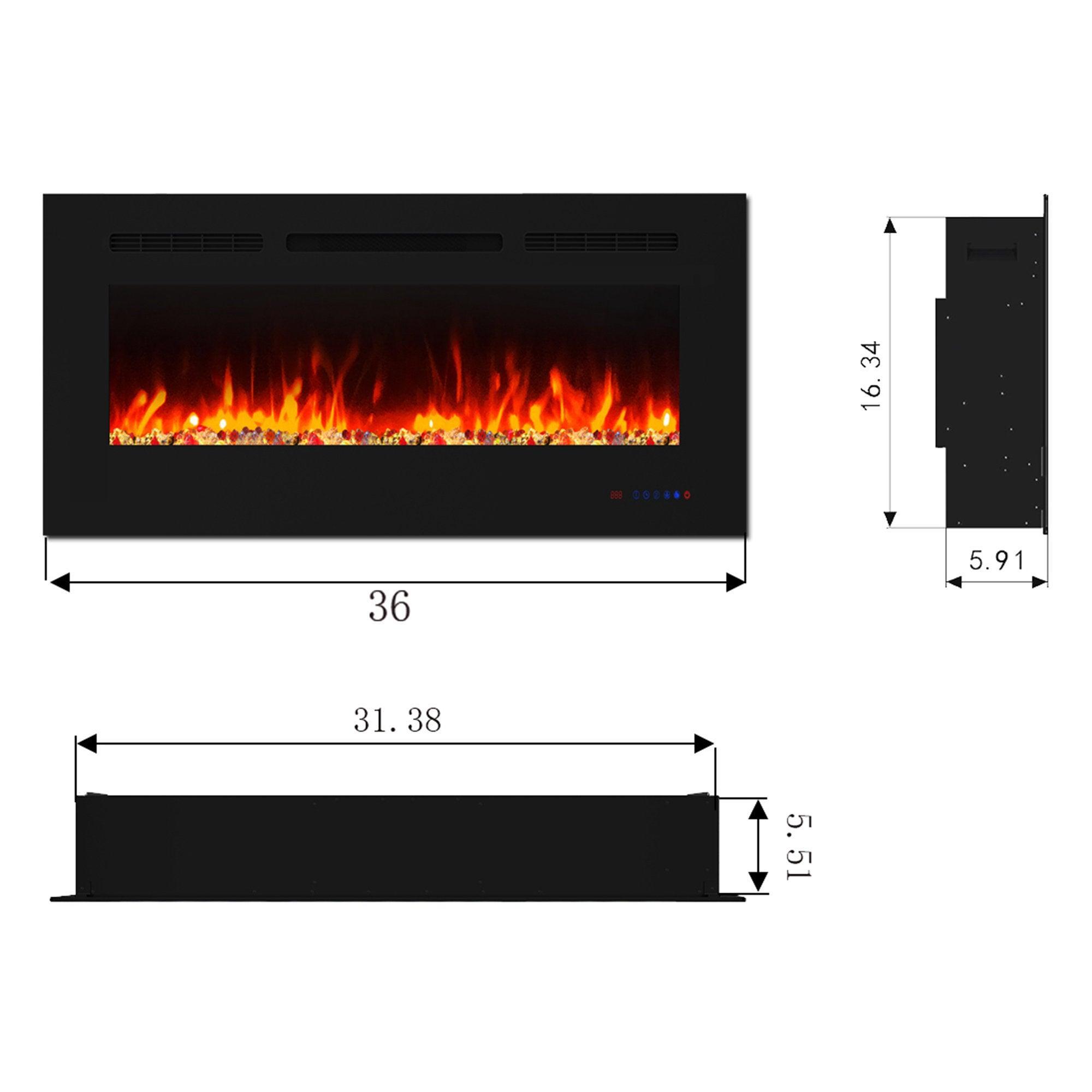 Wall Electric Fireplace with Remote Control and Touch Screen in 13 Flame Colors and Base Lights - ParrotUncle