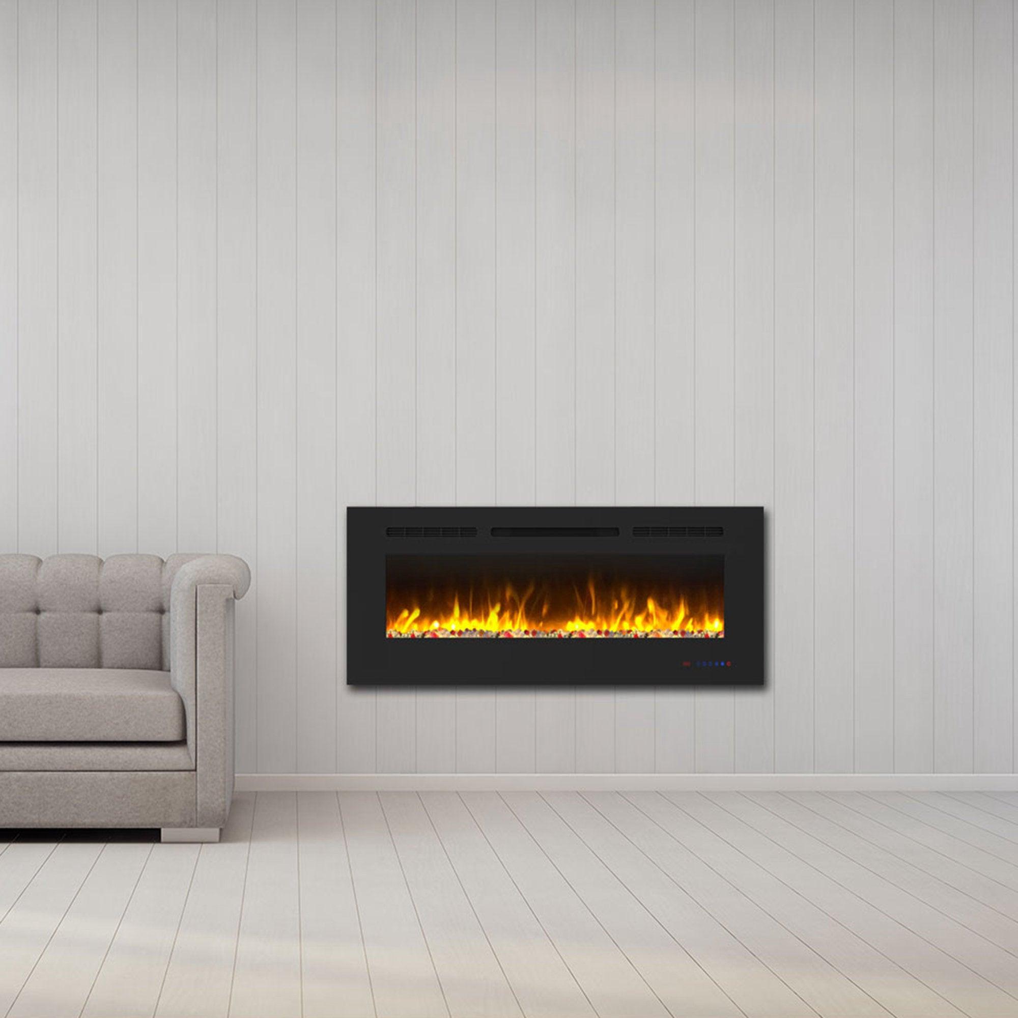 Wall Electric Fireplace with Remote Control and Touch Screen in 13 Flame Colors and Base Lights - ParrotUncle