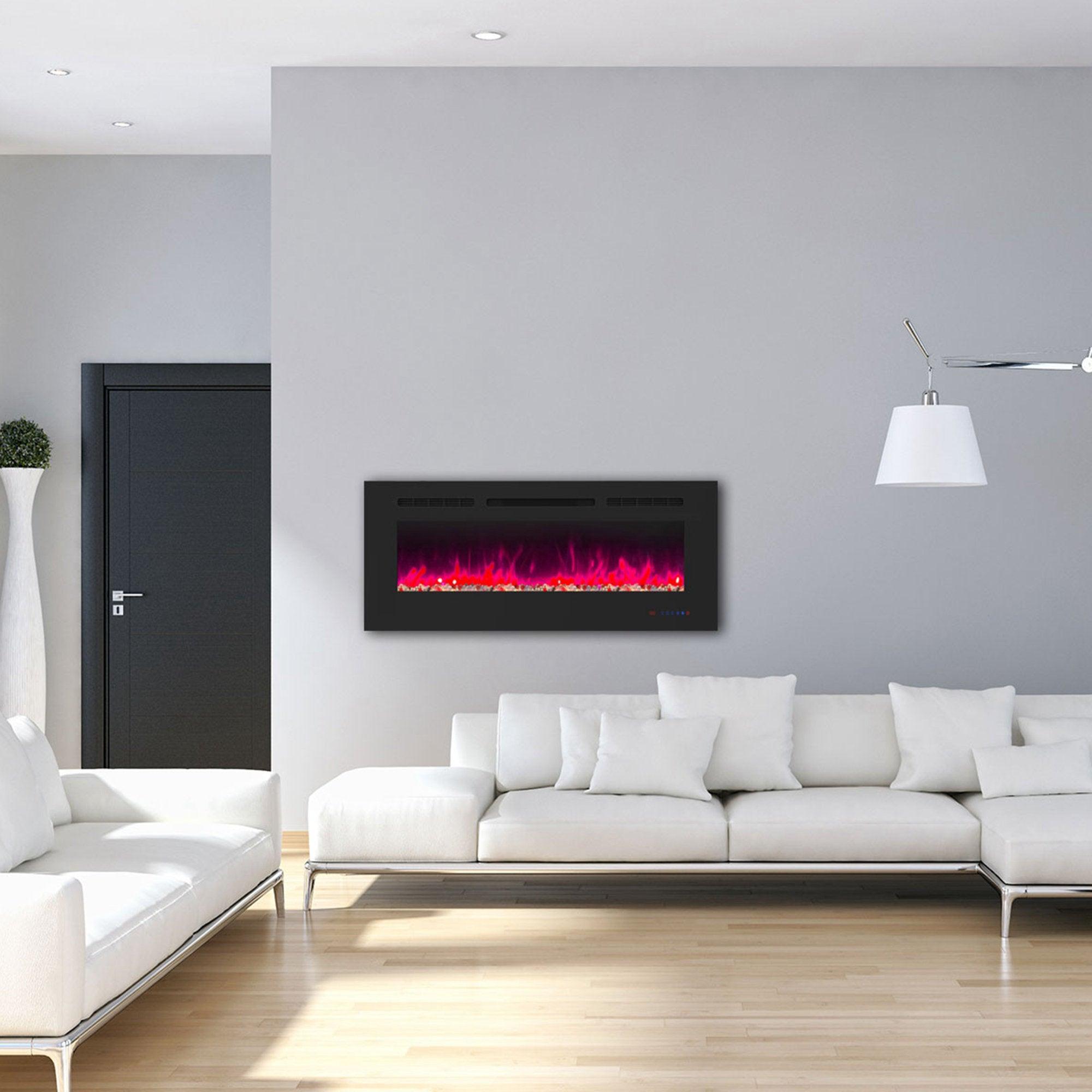 Wall Electric Fireplace with Remote Control and Touch Screen in 13 Flame Colors and Base Lights - ParrotUncle