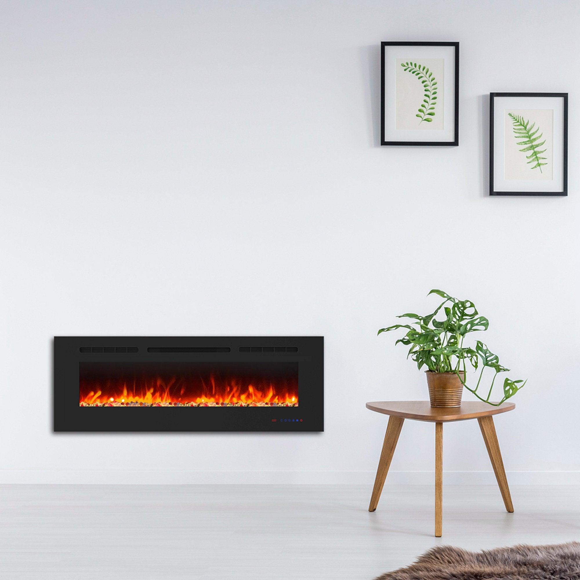 Wall Electric Fireplace with Remote Control and Touch Screen in 13 Flame Colors and Base Lights - ParrotUncle
