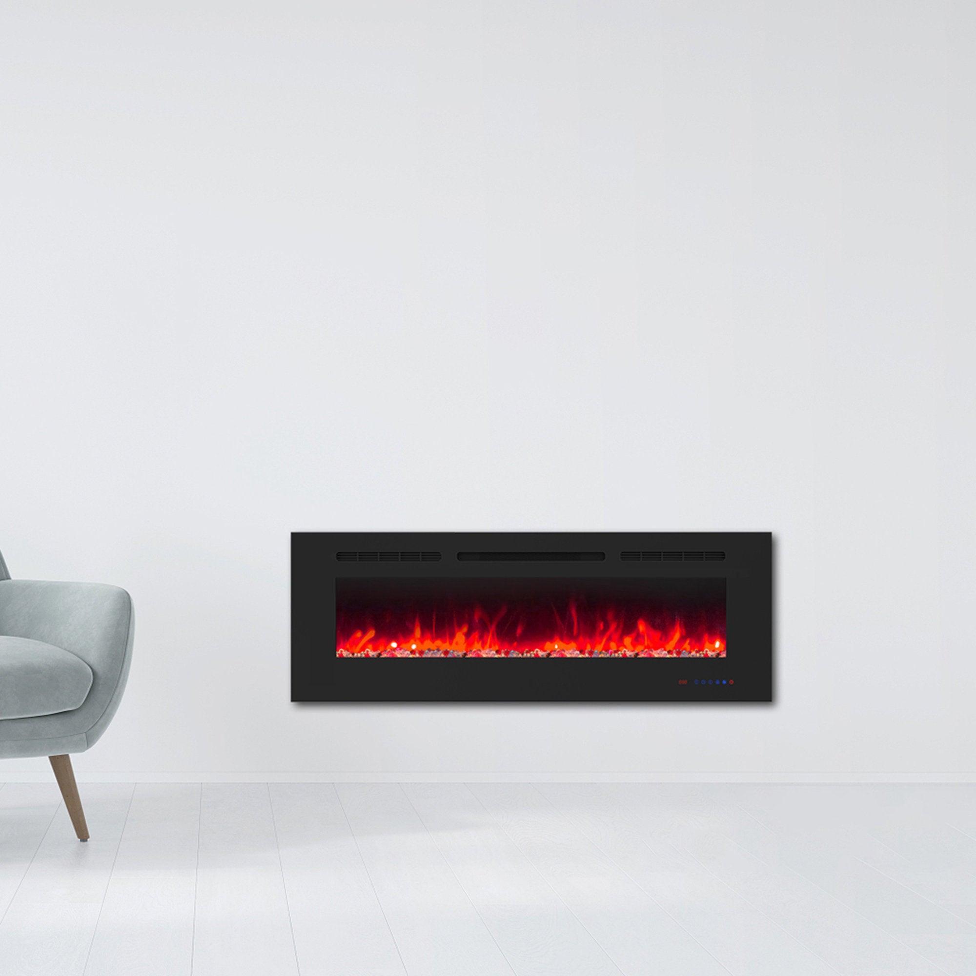 Wall Electric Fireplace with Remote Control and Touch Screen in 13 Flame Colors and Base Lights - ParrotUncle
