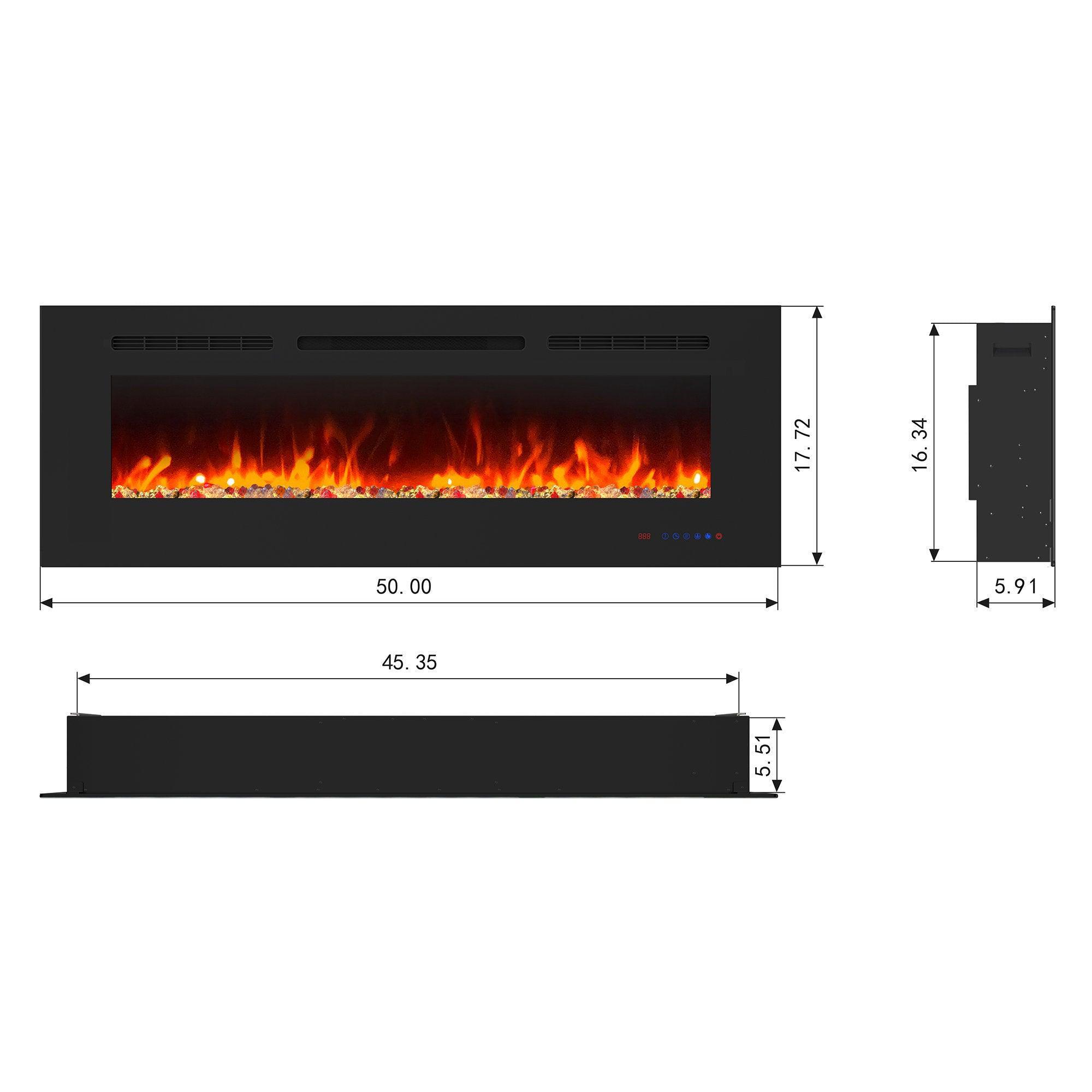 Wall Electric Fireplace with Remote Control and Touch Screen in 13 Flame Colors and Base Lights - ParrotUncle