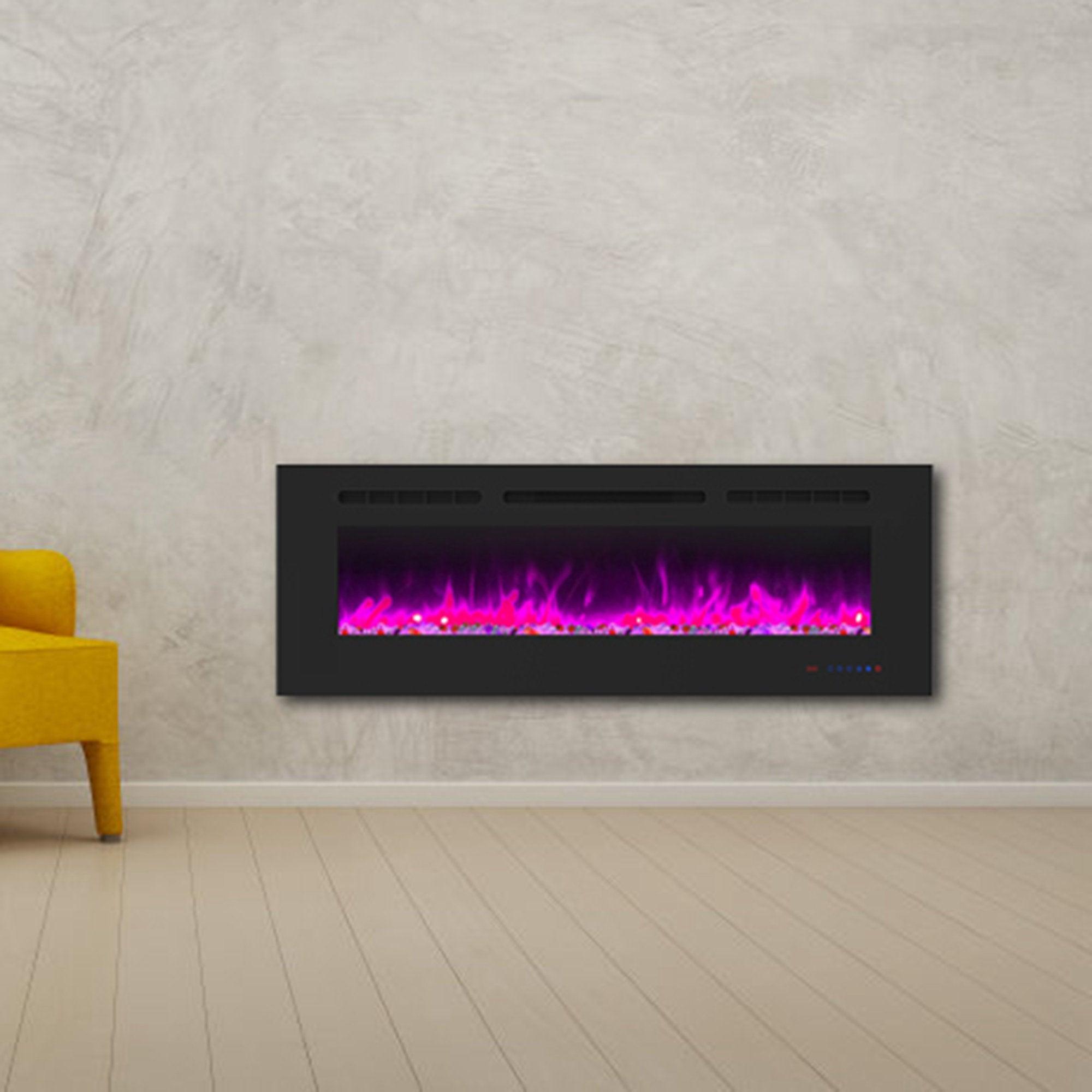 Wall Electric Fireplace with Remote Control and Touch Screen in 13 Flame Colors and Base Lights - ParrotUncle