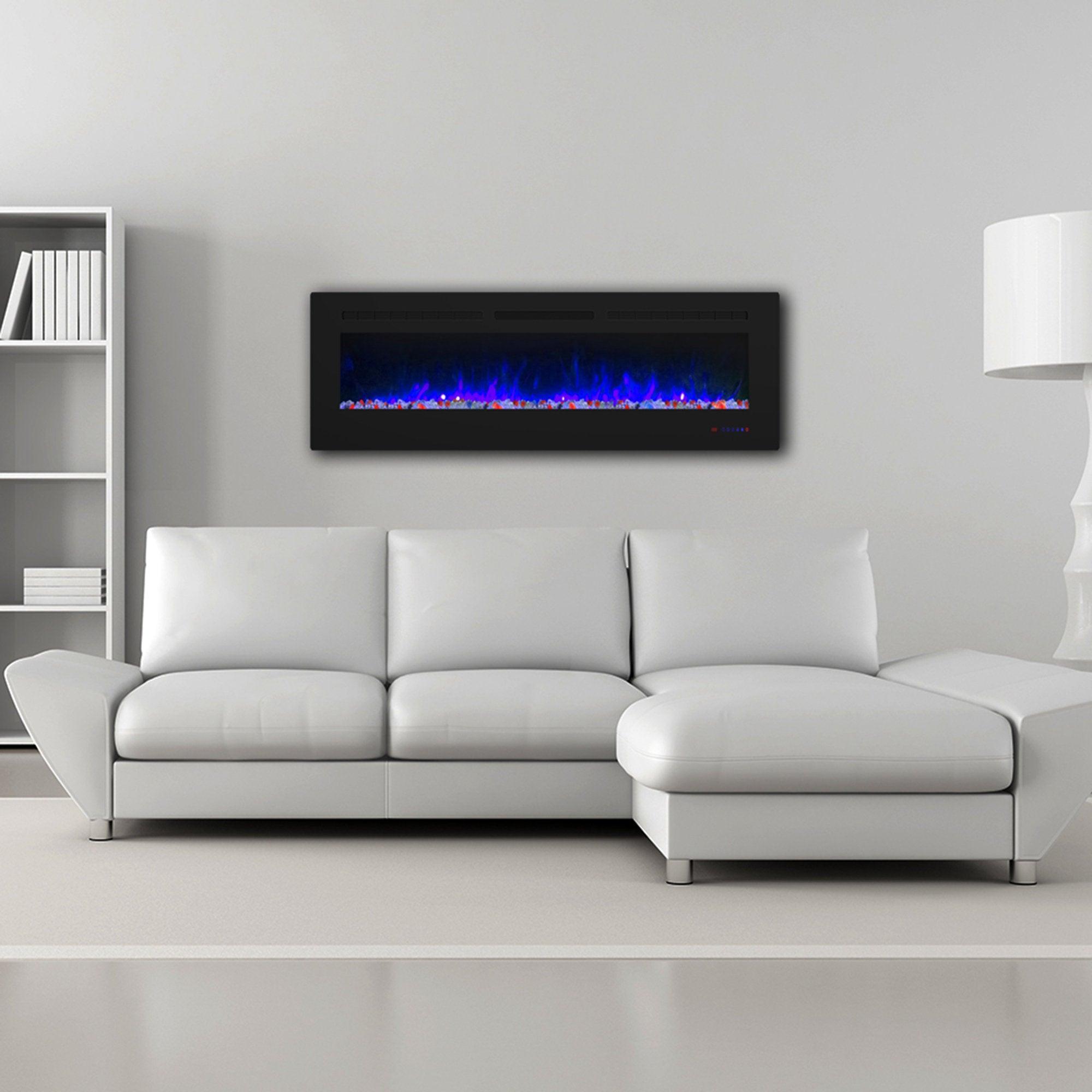 Wall Electric Fireplace with Remote Control and Touch Screen in 13 Flame Colors and Base Lights - ParrotUncle