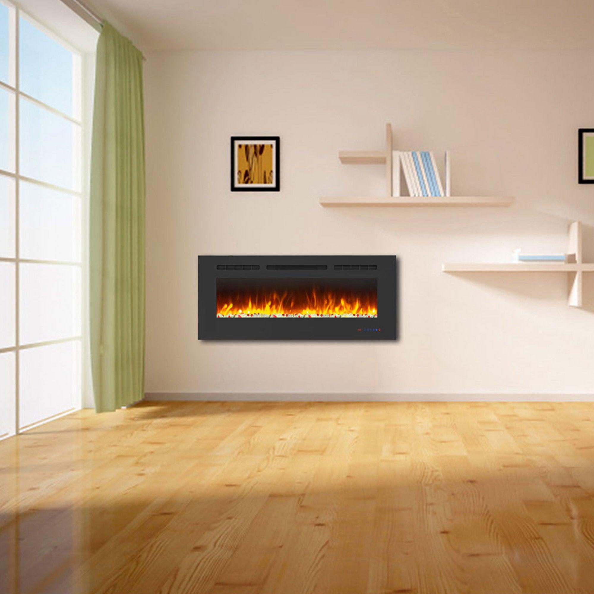 Wall Electric Fireplace with Remote Control and Touch Screen in 13 Flame Colors and Base Lights - ParrotUncle
