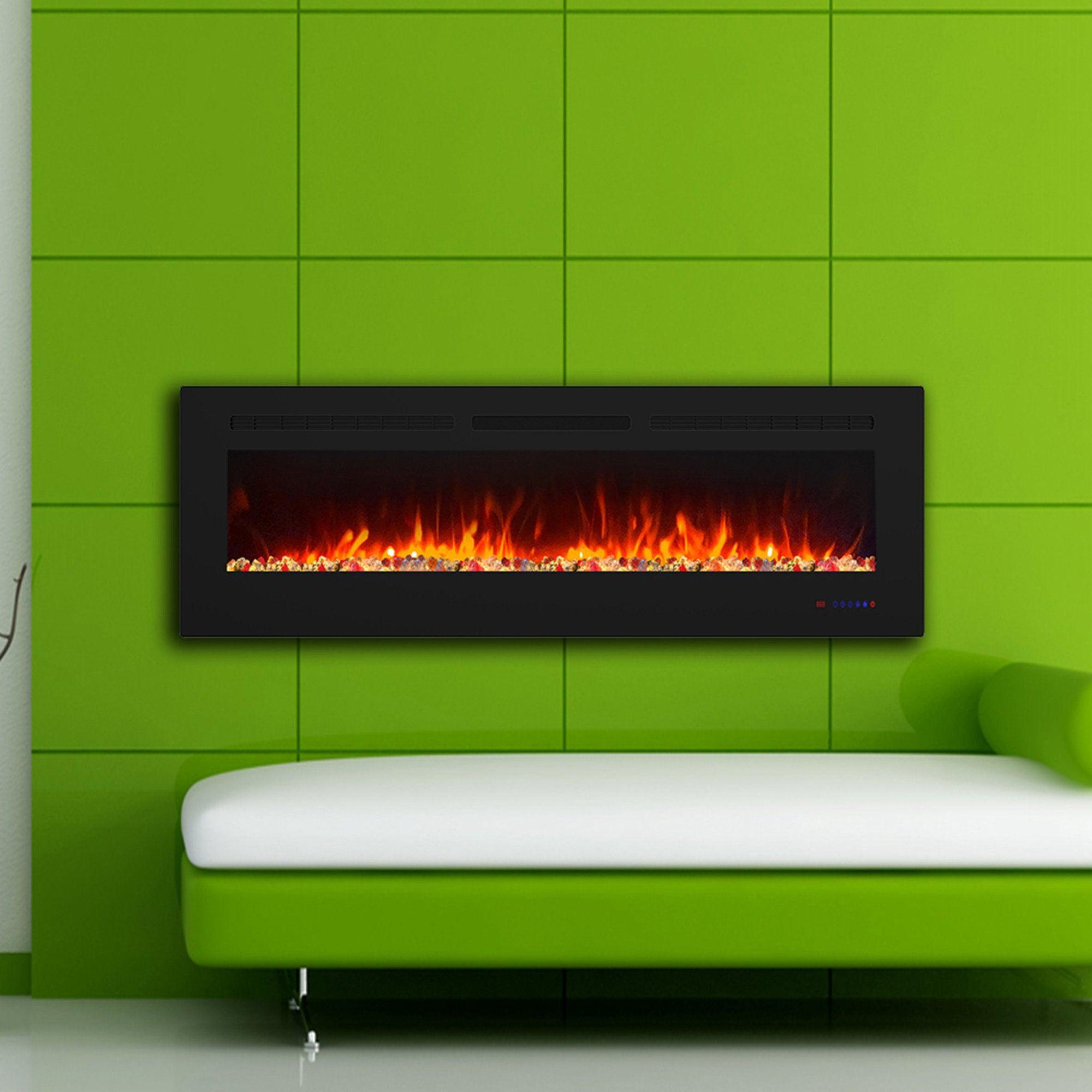 Wall Electric Fireplace with Remote Control and Touch Screen in 13 Flame Colors and Base Lights - ParrotUncle