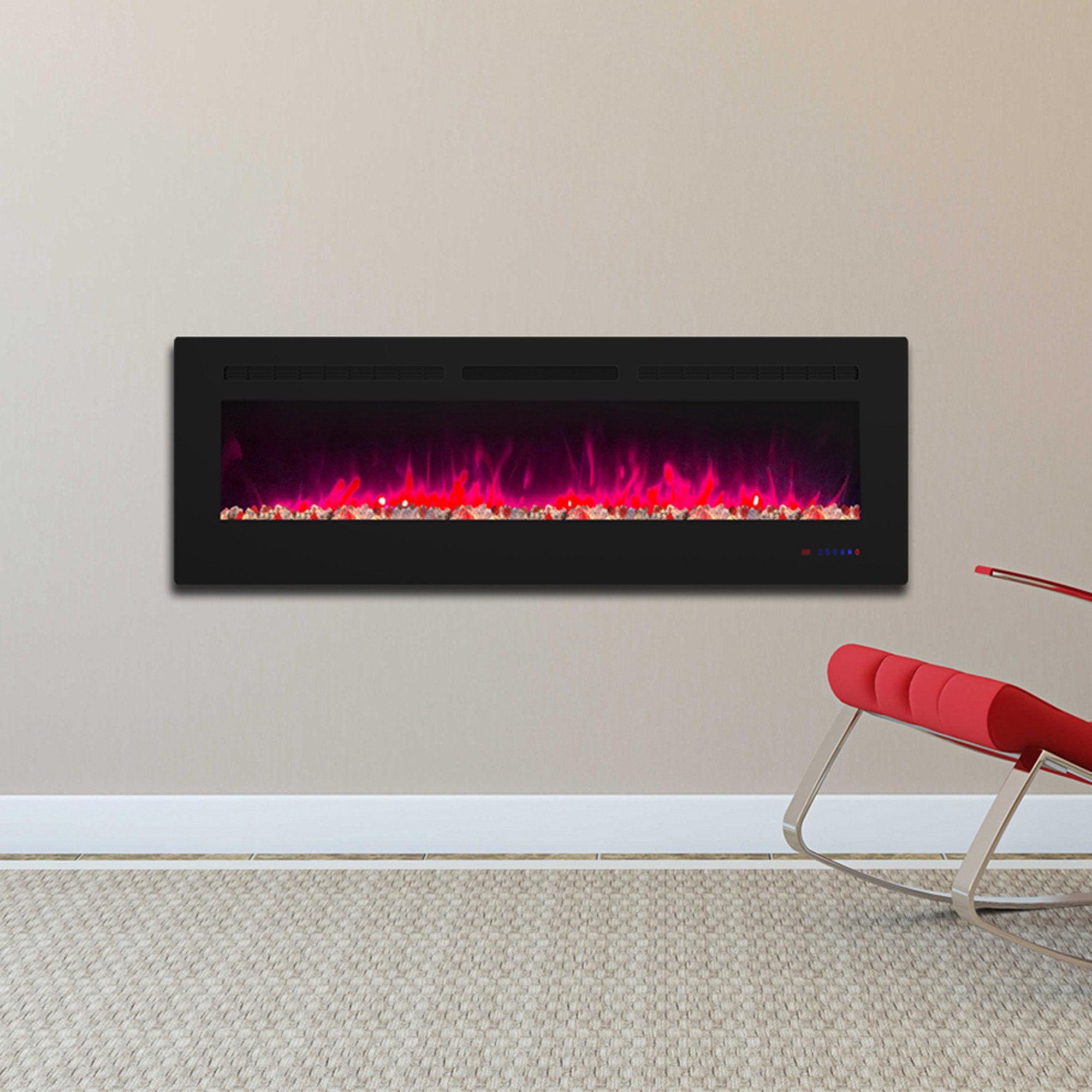 Wall Electric Fireplace with Remote Control and Touch Screen in 13 Flame Colors and Base Lights - ParrotUncle