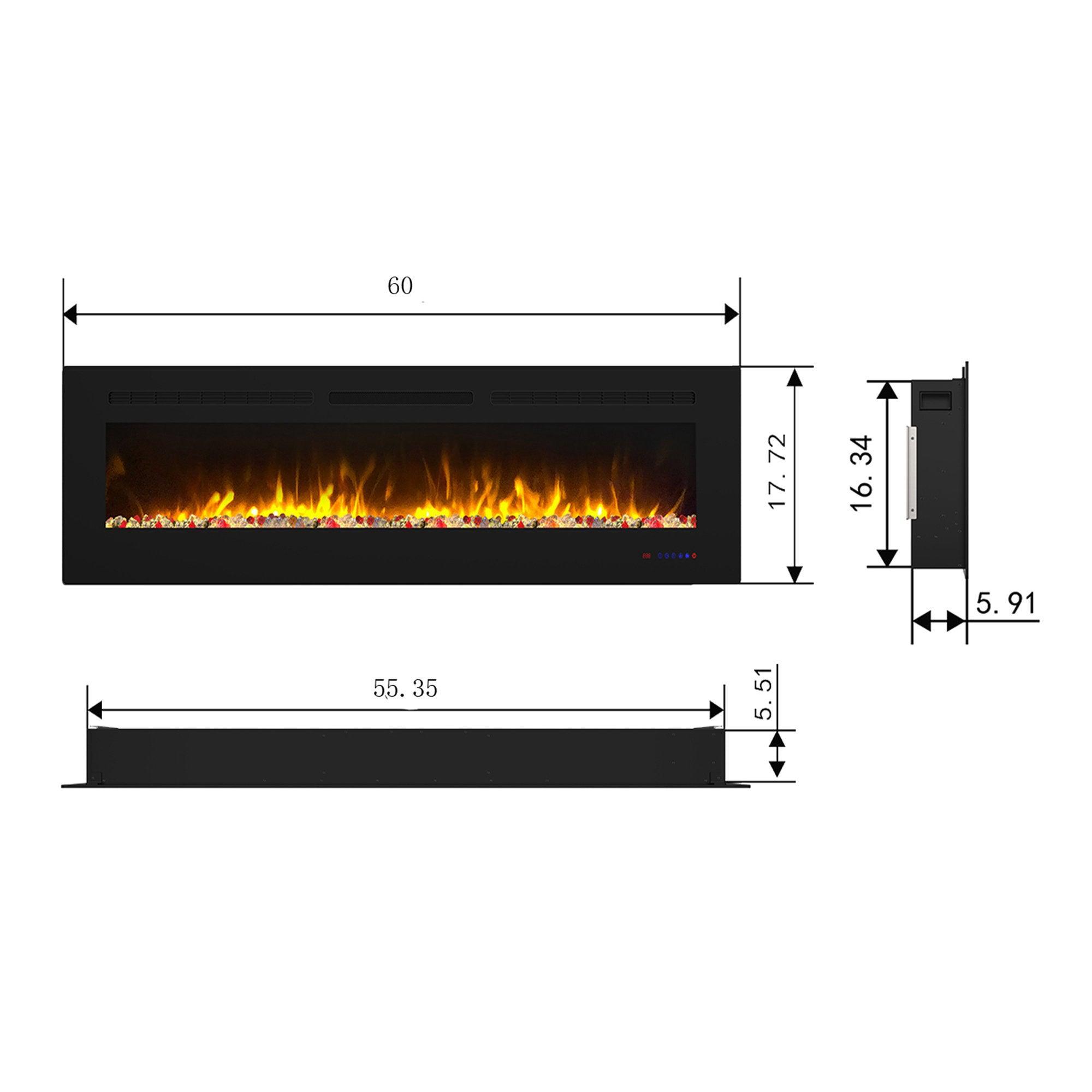 Wall Electric Fireplace with Remote Control and Touch Screen in 13 Flame Colors and Base Lights - ParrotUncle