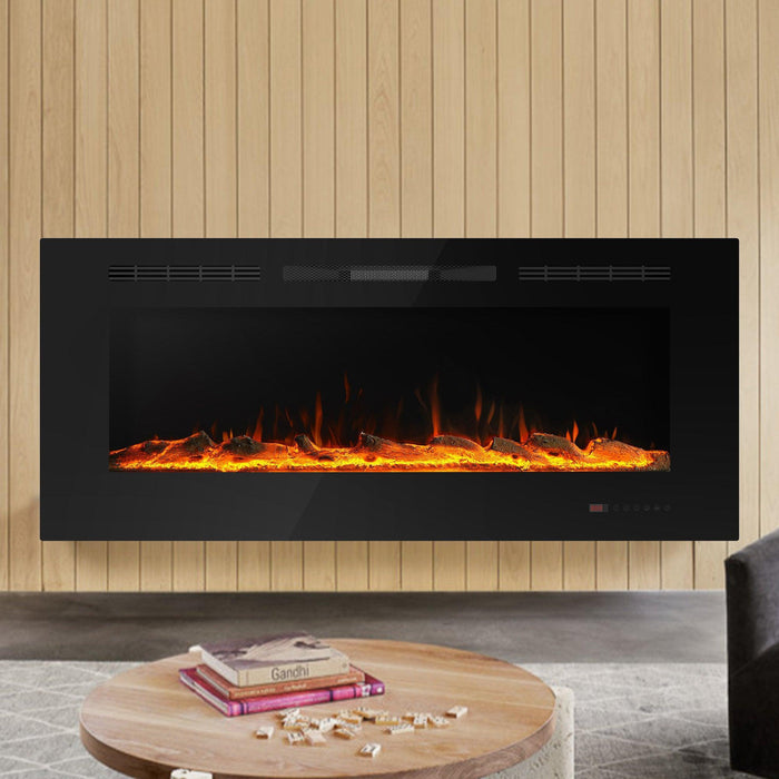 Wall Electric Fireplace with Remote Control and Touch Screen in 13 Flame Colors and Base Lights - ParrotUncle