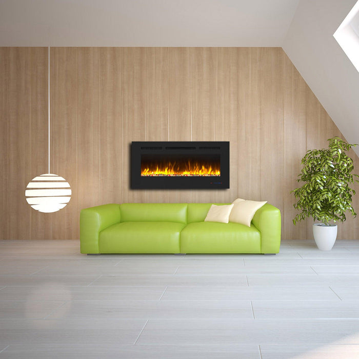 Wall Electric Fireplace with Remote Control and Touch Screen in 13 Flame Colors and Base Lights - ParrotUncle