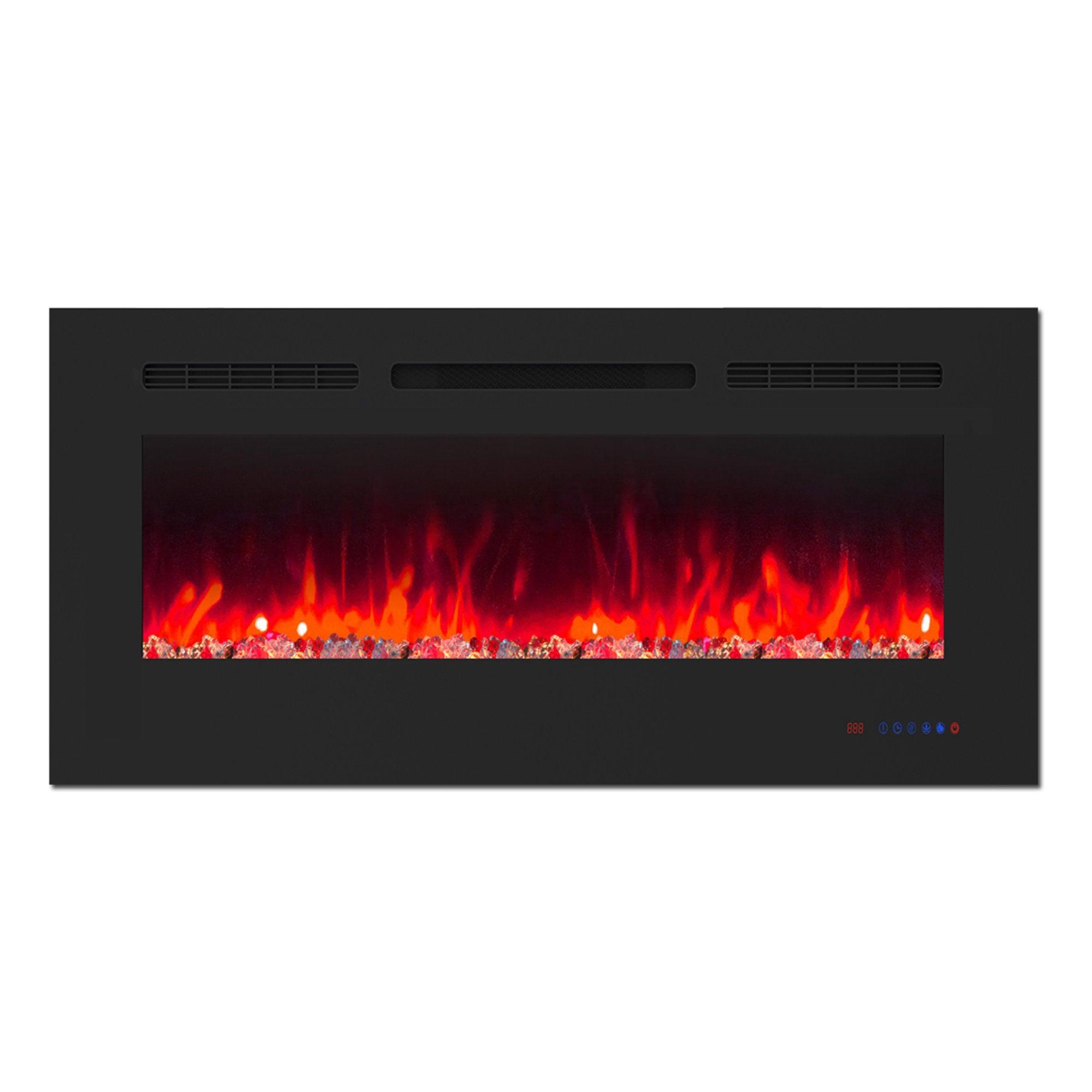 Wall Electric Fireplace with Remote Control and Touch Screen in 13 Flame Colors and Base Lights - ParrotUncle