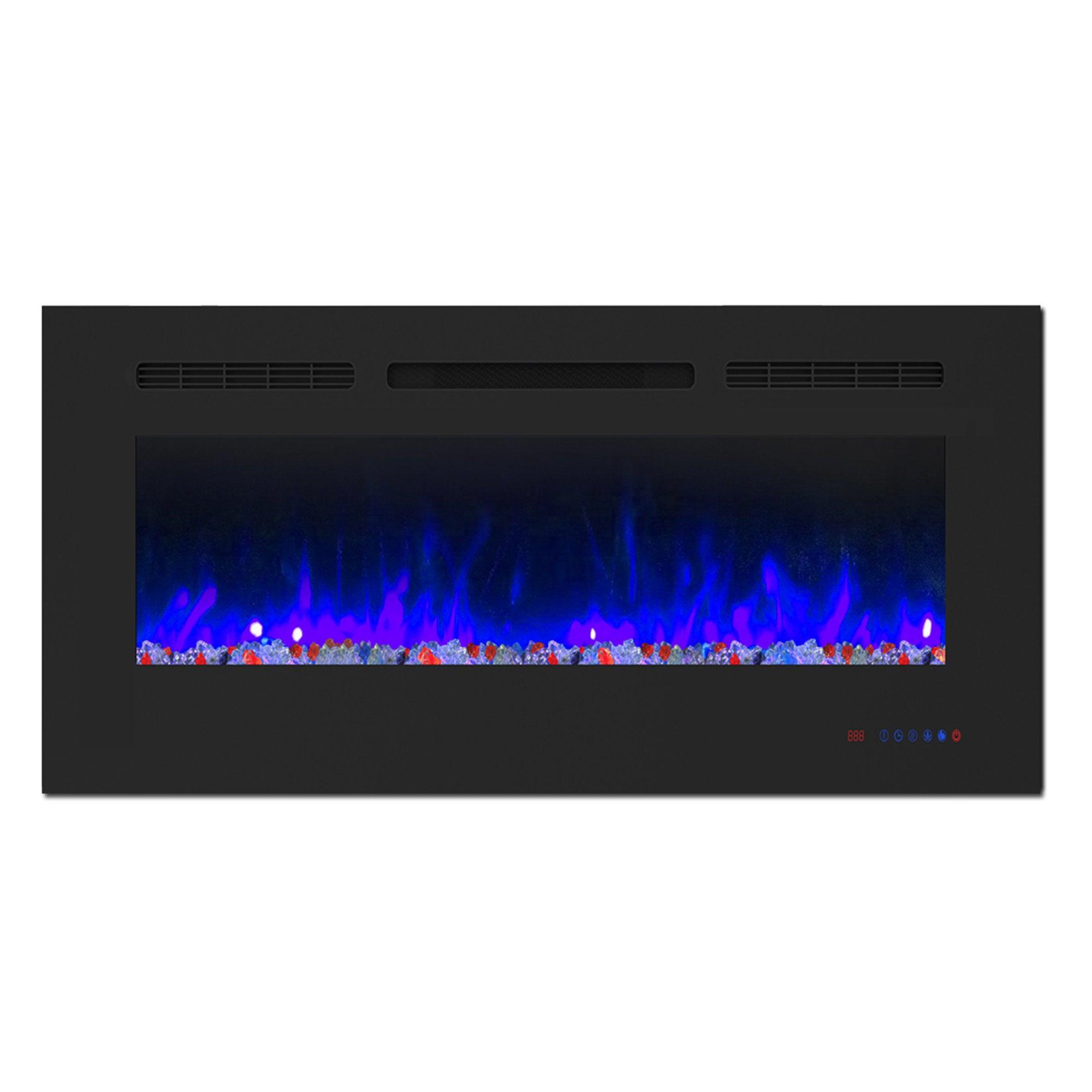 Wall Electric Fireplace with Remote Control and Touch Screen in 13 Flame Colors and Base Lights - ParrotUncle