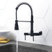 Wall Mounted Pull Down Two Handle Kitchen Faucet in Matte Black - ParrotUncle