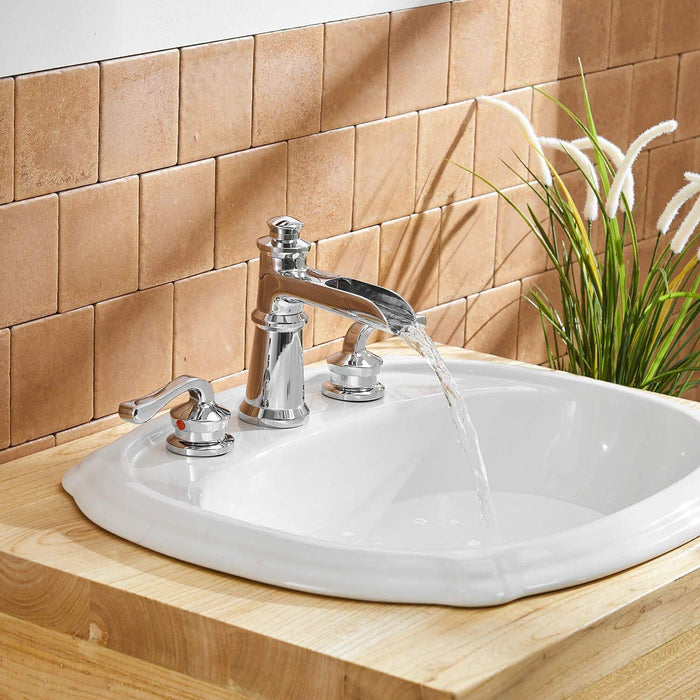 Waterfall 3 Holes Two Handle Bathroom Sink Faucet with Drain Assembly - ParrotUncle