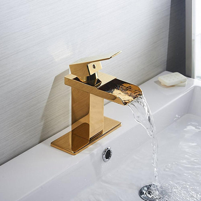 Waterfall Single Hole Single-Handle Bathroom Sink Faucet With Supply Line and Escutcheon - ParrotUncle
