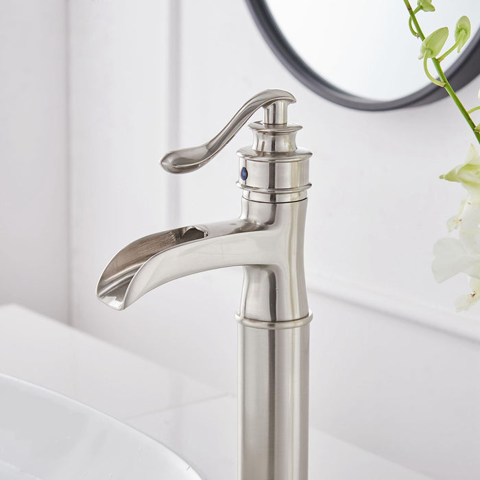 Waterfall Single Hole Single Handle Bathroom Vessel Sink Faucet in Brush Nickel - ParrotUncle