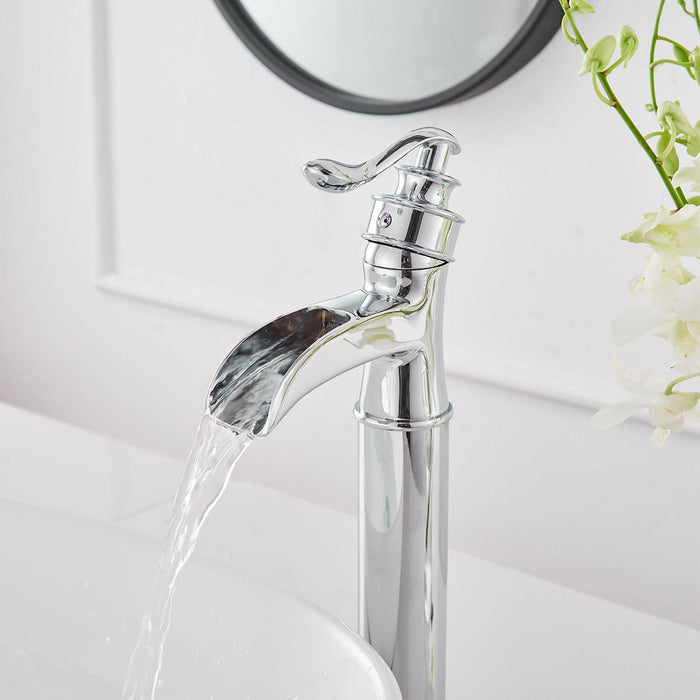 Waterfall Single Hole Single Handle Bathroom Vessel Sink Faucet With Pop-up Drain Assembly - ParrotUncle