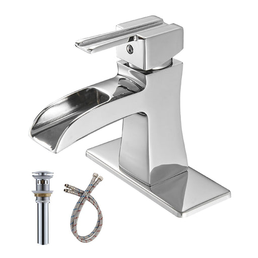 Waterfall Single Hole Single-Handle Low-Arc Bathroom Faucet in Polished Chrome - ParrotUncle