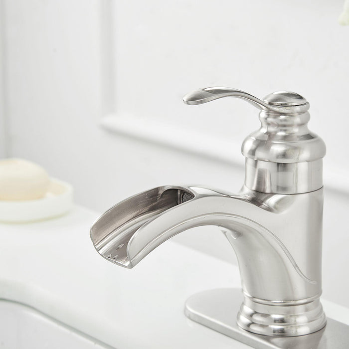 Waterfall Single Hole Single-Handle Low-Arc Bathroom Faucet with Pop-up Drain Assembly - ParrotUncle