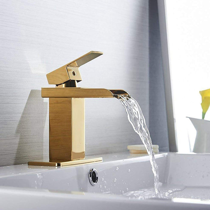 Waterfall Single Hole Single-Handle Low-Arc Bathroom Faucet With Pop-up Drain Assembly - ParrotUncle