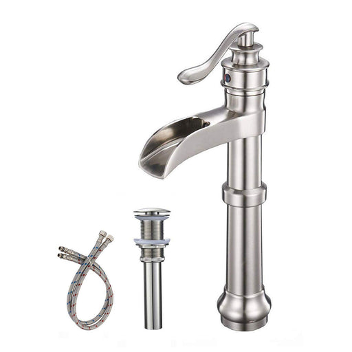 Waterfall Single Hole Single-Handle Vessel Bathroom Faucet With Drain Assembly - ParrotUncle