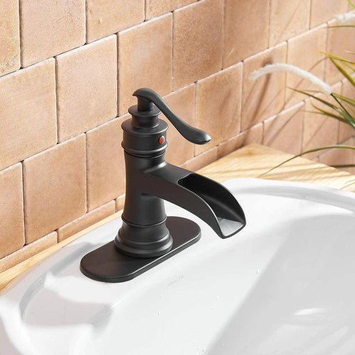 Waterfall Spout Single Handle lever Bathroom Sink Faucet in Matte Black - ParrotUncle